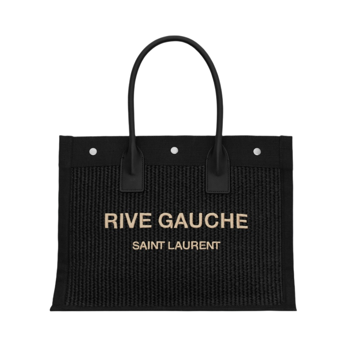 생로랑 리브 고쉬 스몰 토트백 라피아 앤 레더 블랙(Saint Laurent Rive Gauche Small Tote Bag In Raffia And Leather Black) - 1
