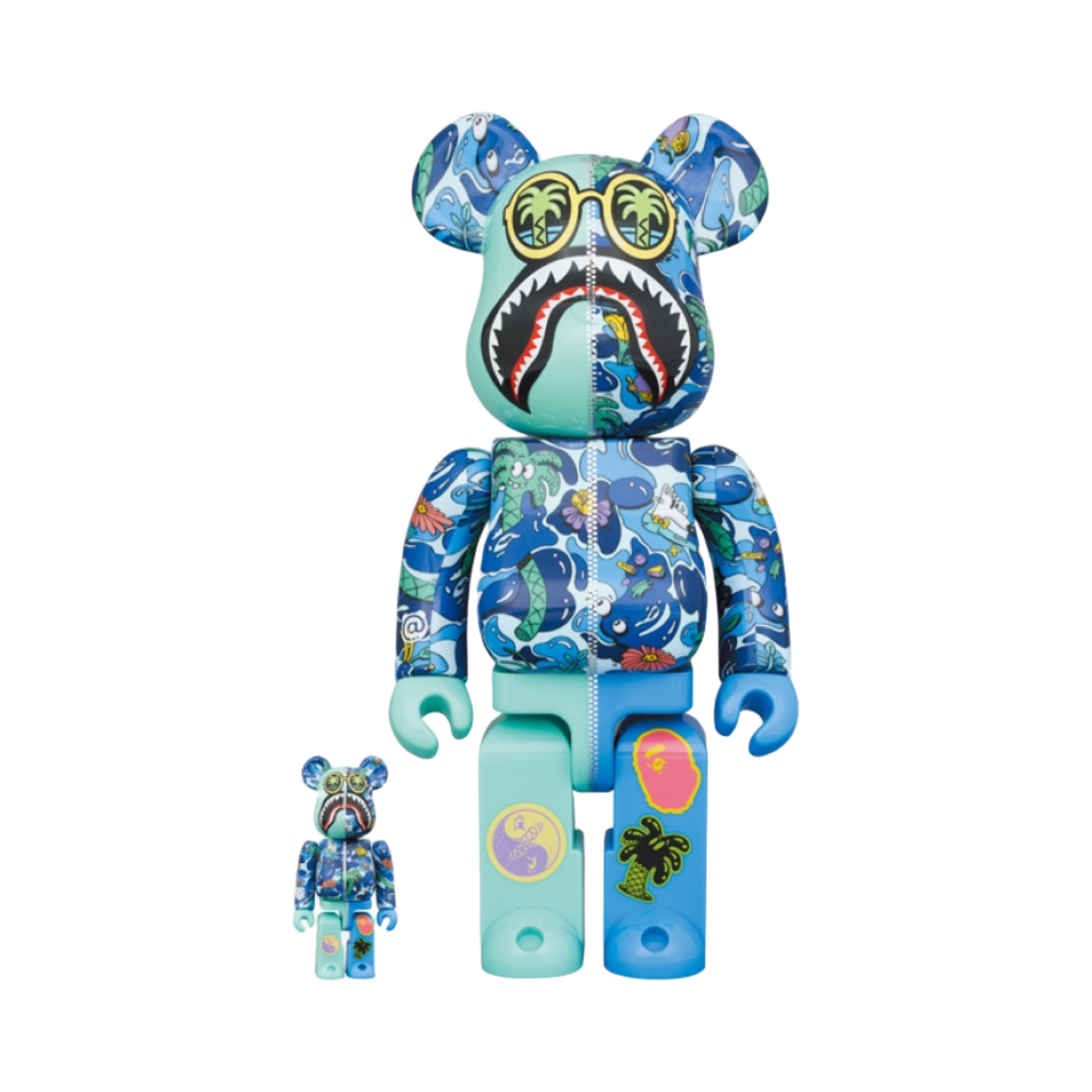 베어브릭 x 스티븐 해링턴 x 베이프 샤크 100% & 400% 세트 블루 카모(Bearbrick x Steven Harrington x BAPE Shark 100% & 400% Set Blue Camo) - 1