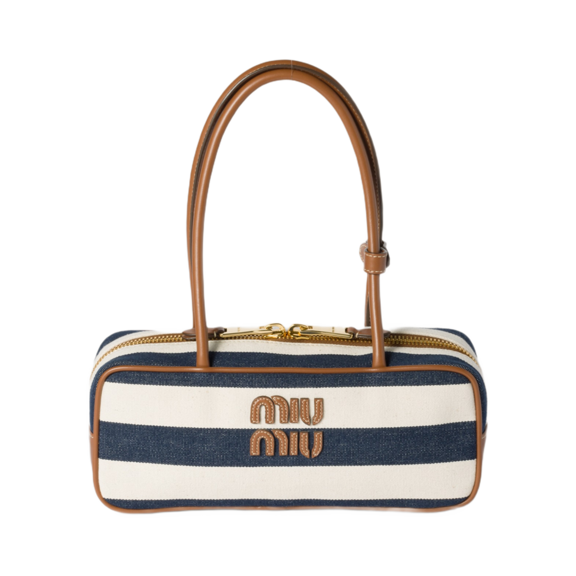 미우 미우 캔버스 앤 레더 보 백 블루 베이지