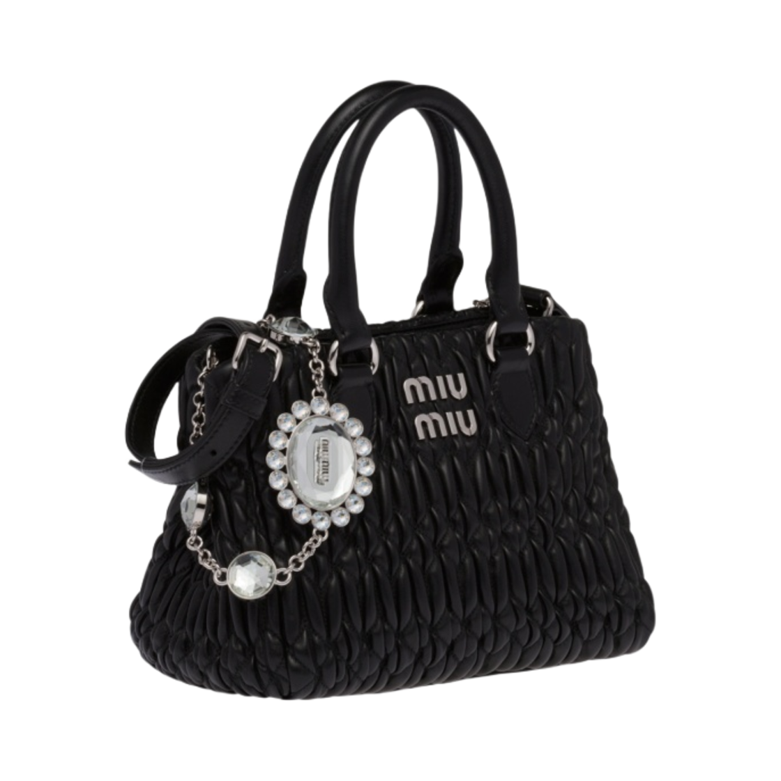 미우 미우 크리스탈 나파 가죽 핸드백 블랙(Miu Miu Crystal Nappa Leather Handbag Black) - 2