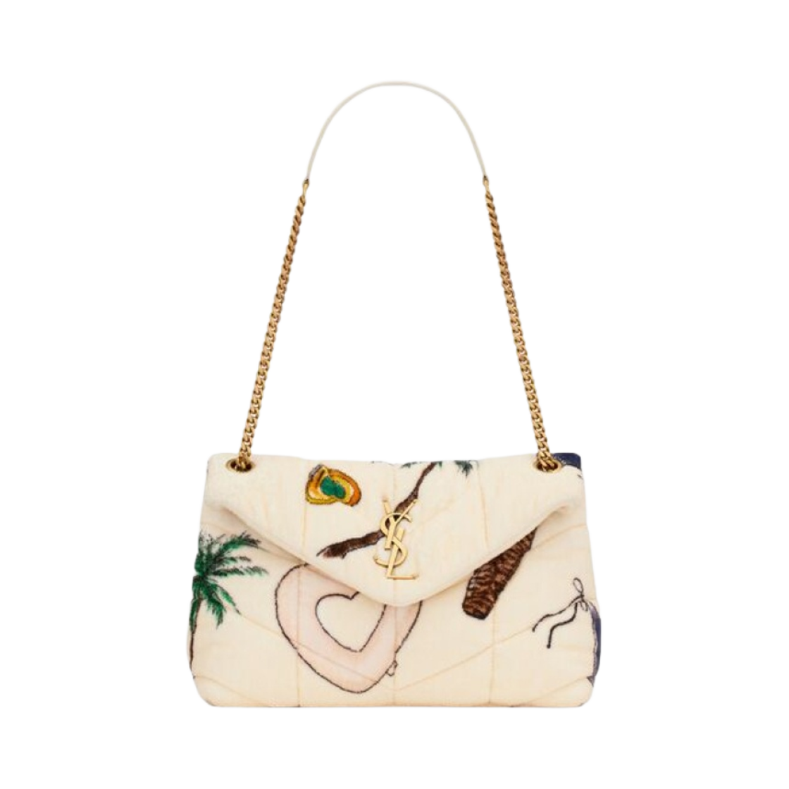 생로랑 퍼퍼 스몰 체인 백 퀼티드 테리클로스 멀티컬러 앤 화이트(Saint Laurent Puffer Small Chain Bag In Quilted Terrycloth Multicolor And White) - 1
