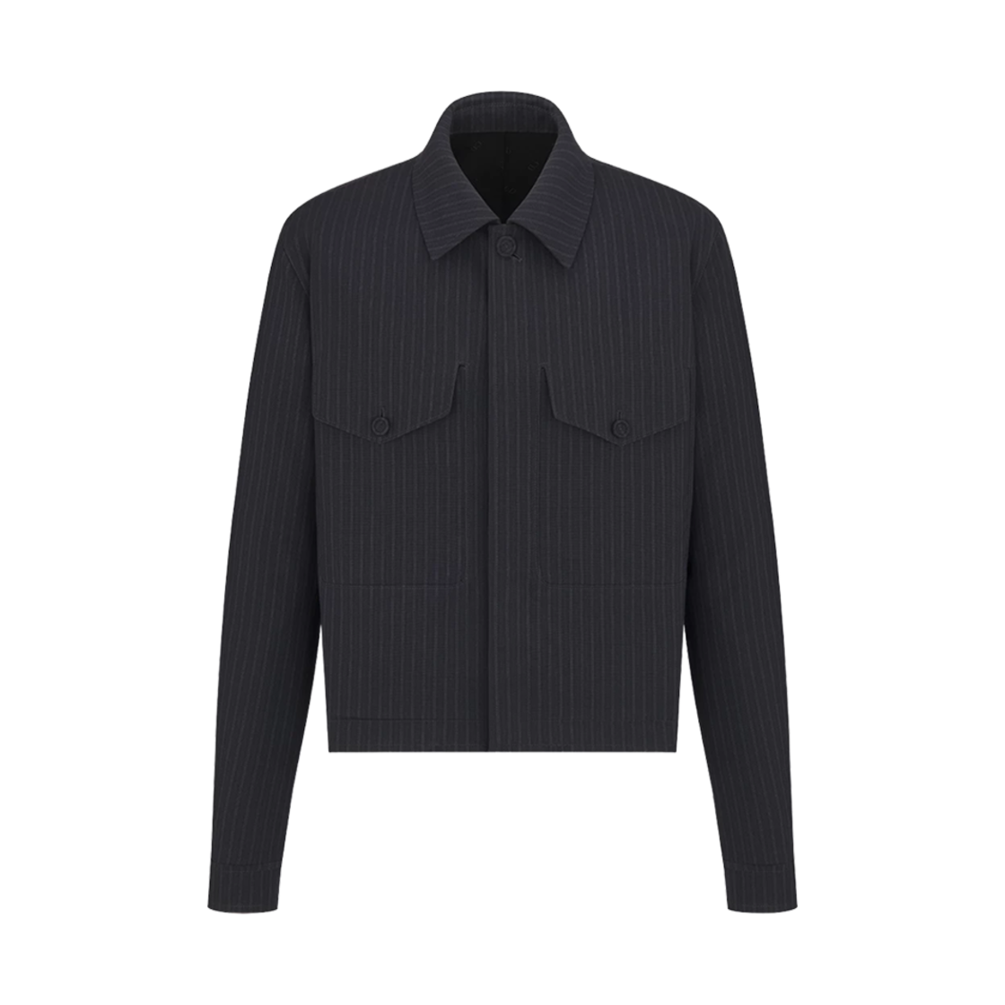 583C208B1002-C980 Dior Striped Wool Jacket with Spread Collar Black