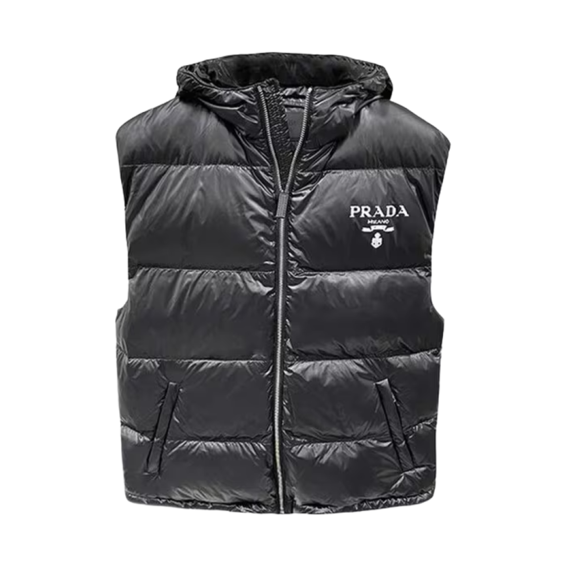 SGC090-11A9-F0002 Prada Re-Nylon Logo Printing Down Vest Black