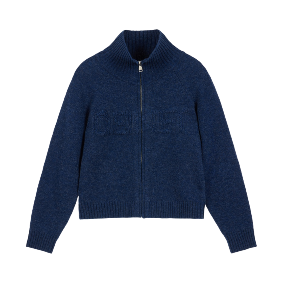 (W) 다이닛 퍼지 로고 니트 집업 블루((W) Deinet Fuzzy Logo Knit Zip-Up in Blue)