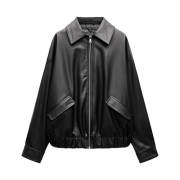 (W) Zara Faux Leather Oversized Jacket Black