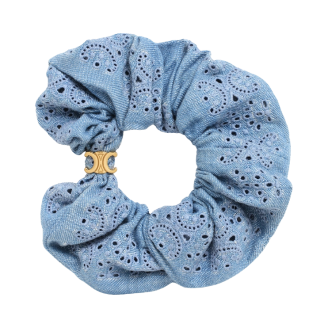 461AS2BCO-05GL (W) Celine Scrunchy English Embroidery in Brass with Gold Finish and Cotton Light Blue