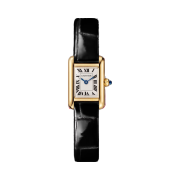 Cartier Tank Louis Watch Mini Quartz Yellow Gold Shiny Alligator Skin Black