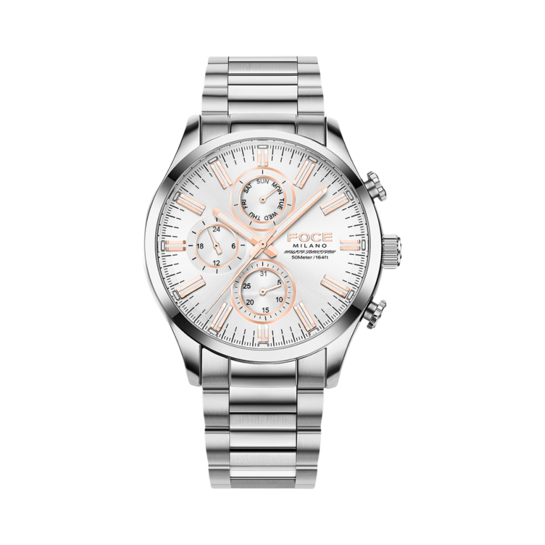 포체 43mm 멀티펑션 메탈 워치 화이트(Foce 43mm Multifunction Metal Watch White)