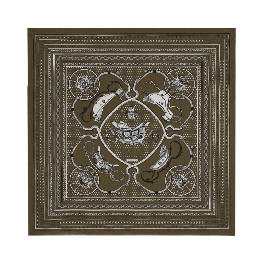 (W) 에르메스 스프링스 반다나 숄 140 카키 퐁쎄 그리 시네 누아((W) Hermes Springs Bandana Shawl 140 Kaki Fonce Gris Chine Noir) - 1