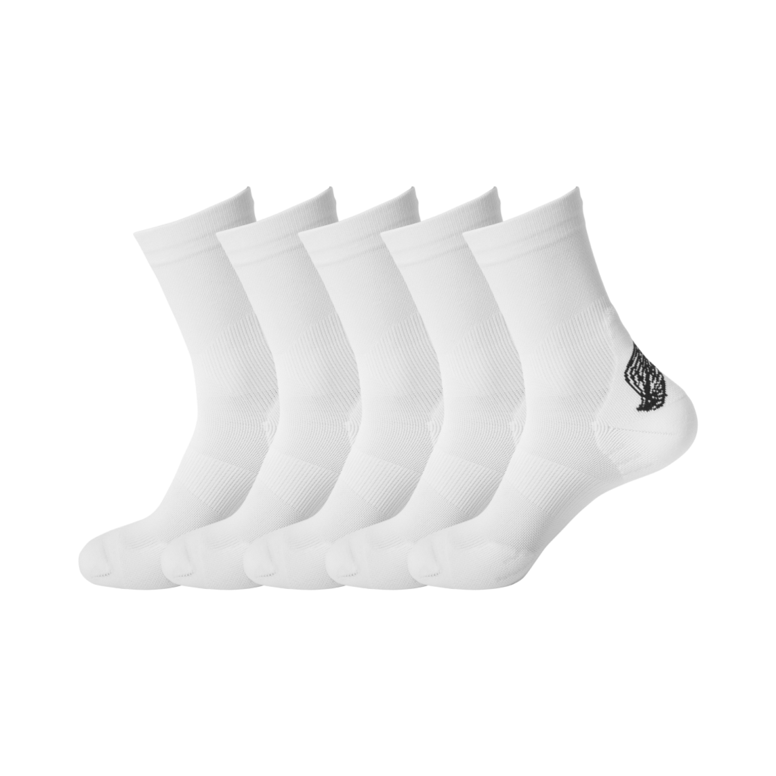 [5 SET] 리투 블랙 윙 러닝 크루 삭스 화이트([5 SET] LI2 Black Wing Running Crew Socks White)