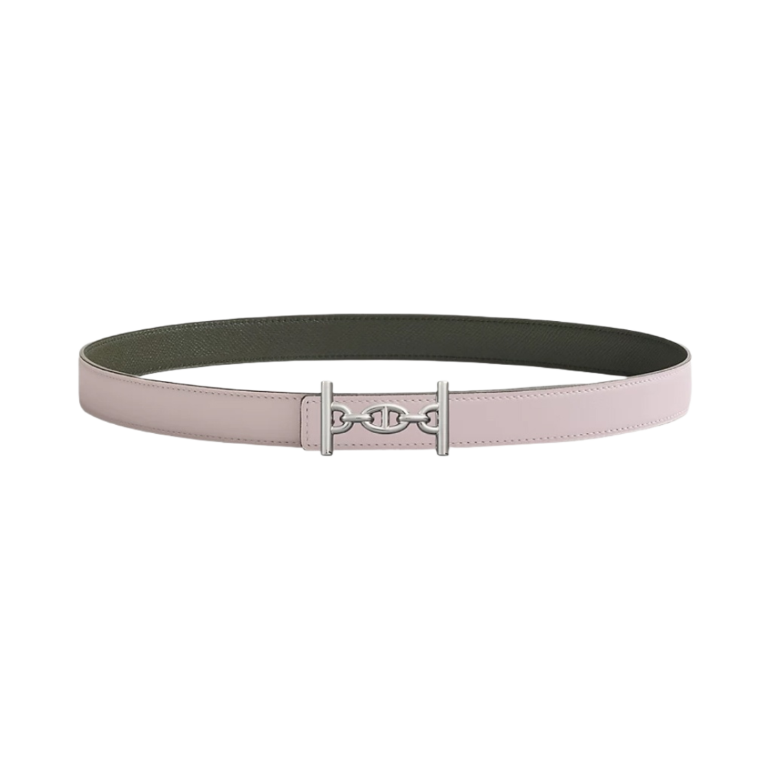 (W) 에르메스 라군 벨트 버클 & 리버서블 가죽 스트랩 24mm & 실버 모브 빨 베르 드 그리((W) Hermes Lagune Belt Buckle & Reversible Leather Strap 24mm & Silver Mauve Pale Vert De Gris) - 1