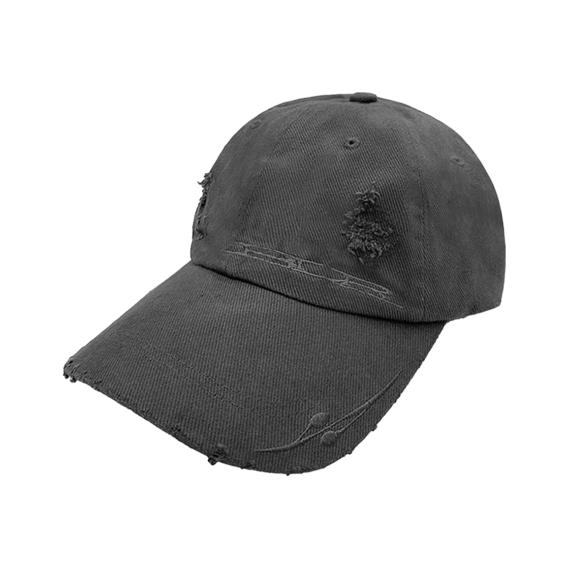 비엘알 커브드 로고 데미지드 데님 캡 그레이(BLR Curved Logo Damaged Denim Cap Grey)