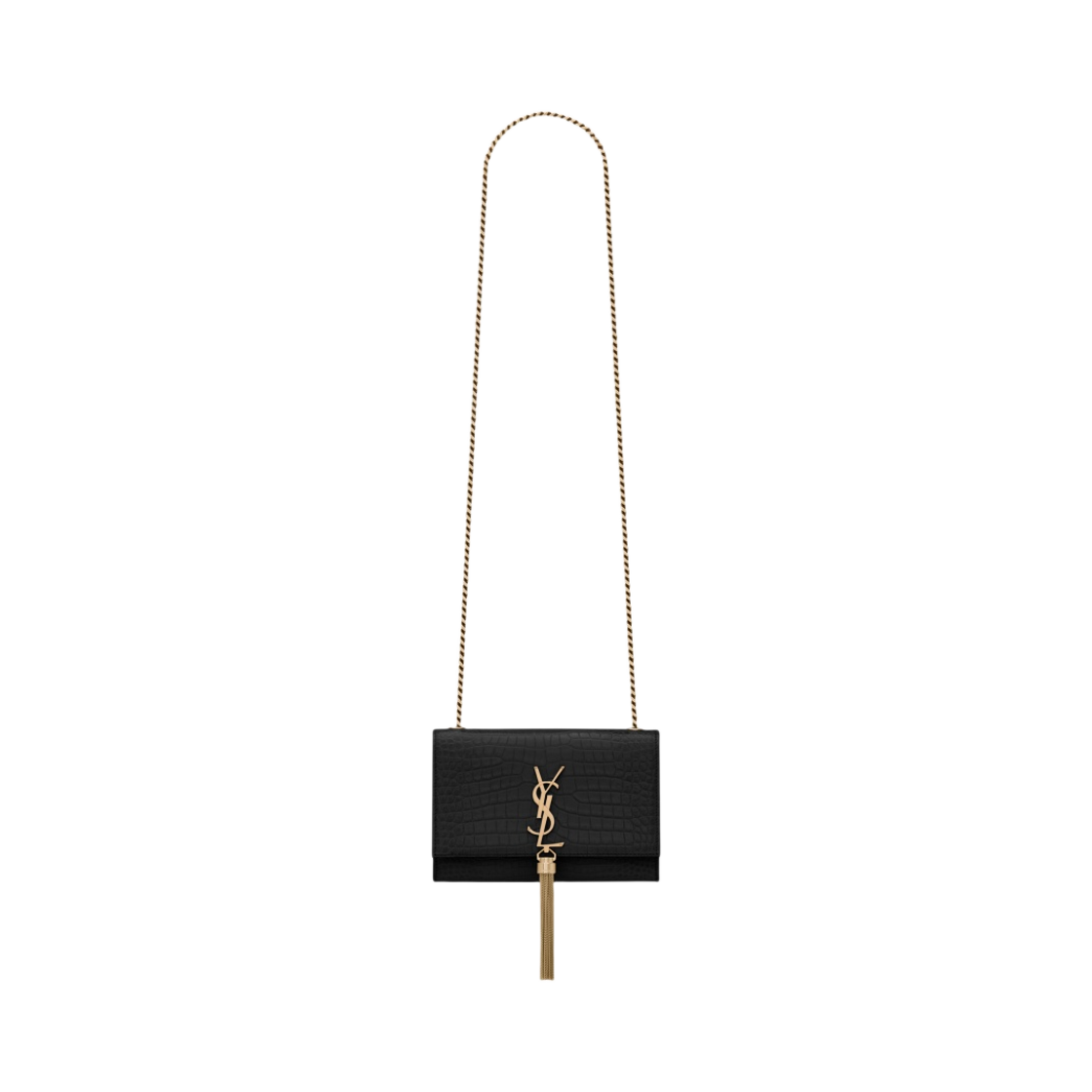 생로랑 케이트 스몰 체인 백 태슬 크로커다일 엠보스 샤이니 레더 블랙(Saint Laurent Kate Small Chain Bag With Tassel In Crocodile-Embossed Shiny Leather Black) - 1