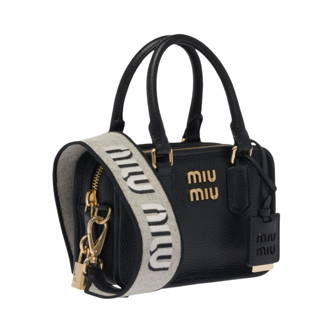미우 미우 숄더 스트랩 가죽 탑 핸들백 블랙(Miu Miu Leather Top Handle Bag with Shoulder Strap Black) - 2