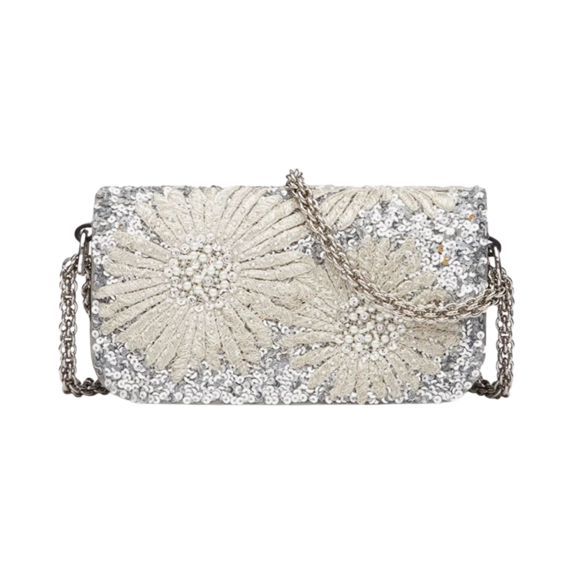 발렌티노 플로럴 모티프 자수 로코 스몰 숄더백 실버(Valentino Loco Small Shoulder Bag With Floral Motif Embrioidery Silver) - 4