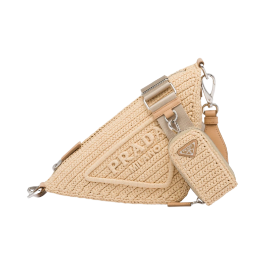Prada Raffia Triangle Bag Tan