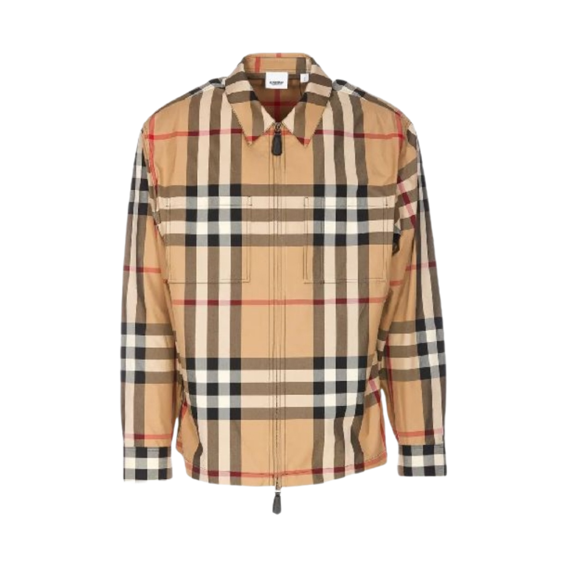 8063666 Burberry Check Zip-Up Shirt Jacket Beige