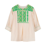 Green Butter Women Bohemian Needlework Linen Blouse Green