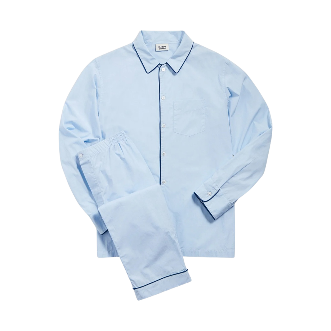 MS001-F1001-463 Sleepy Jones Henry Pajama Set End on End Blue with Navy Piping