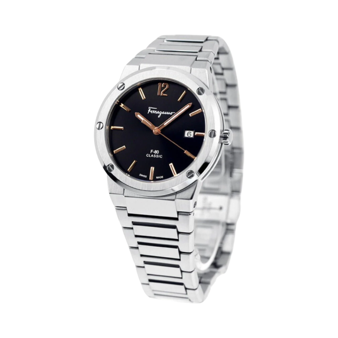 페라가모 F-80 클래식 쿼츠 41mm 블랙 실버 스틸(Ferragamo F-80 Classic Quartz 41mm Black Silver Steel)