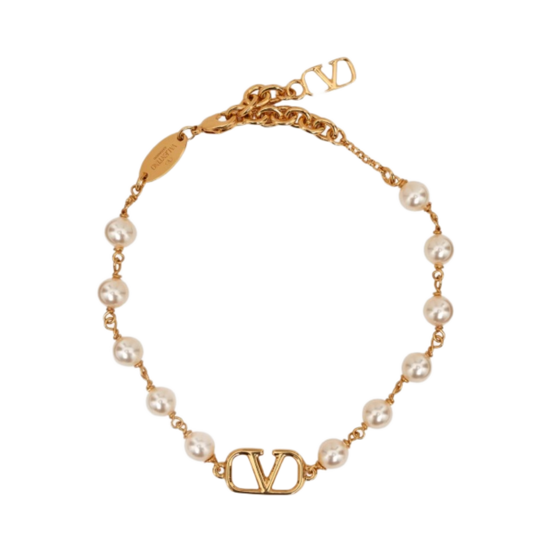 (W) 발렌티노 펄 브이로고 시그니쳐 브레이슬릿 골드((W) Valentino Vlogo Signature Bracelet with Pearls Gold)