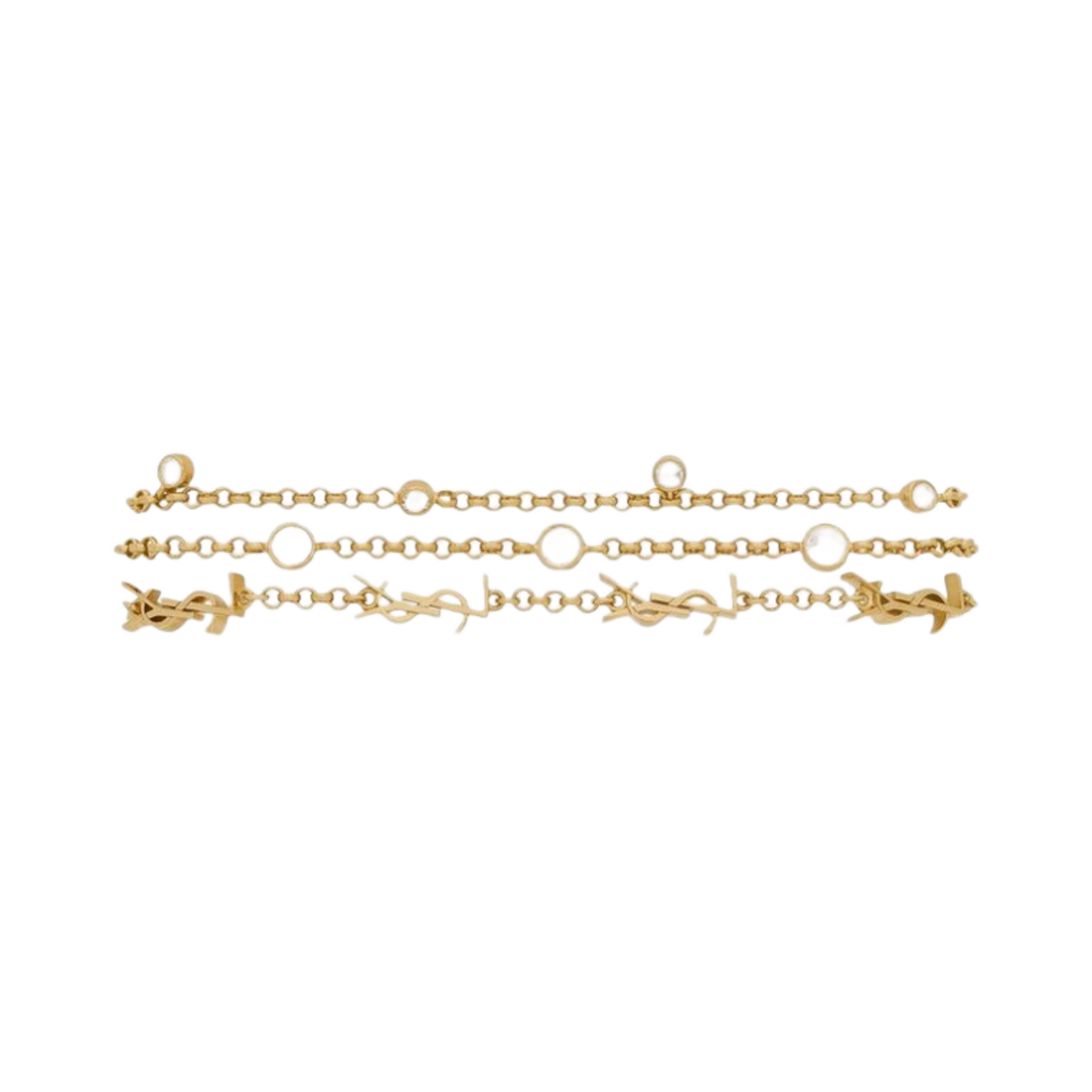 (W) 생로랑 카산드라 멀티체인 브레이슬릿 메탈 앤 크리스탈 크리스탈 골드((W) Saint Laurent Cassandre Multi-Chain Bracelet In Metal And Crystal Crystal Gold) - 1