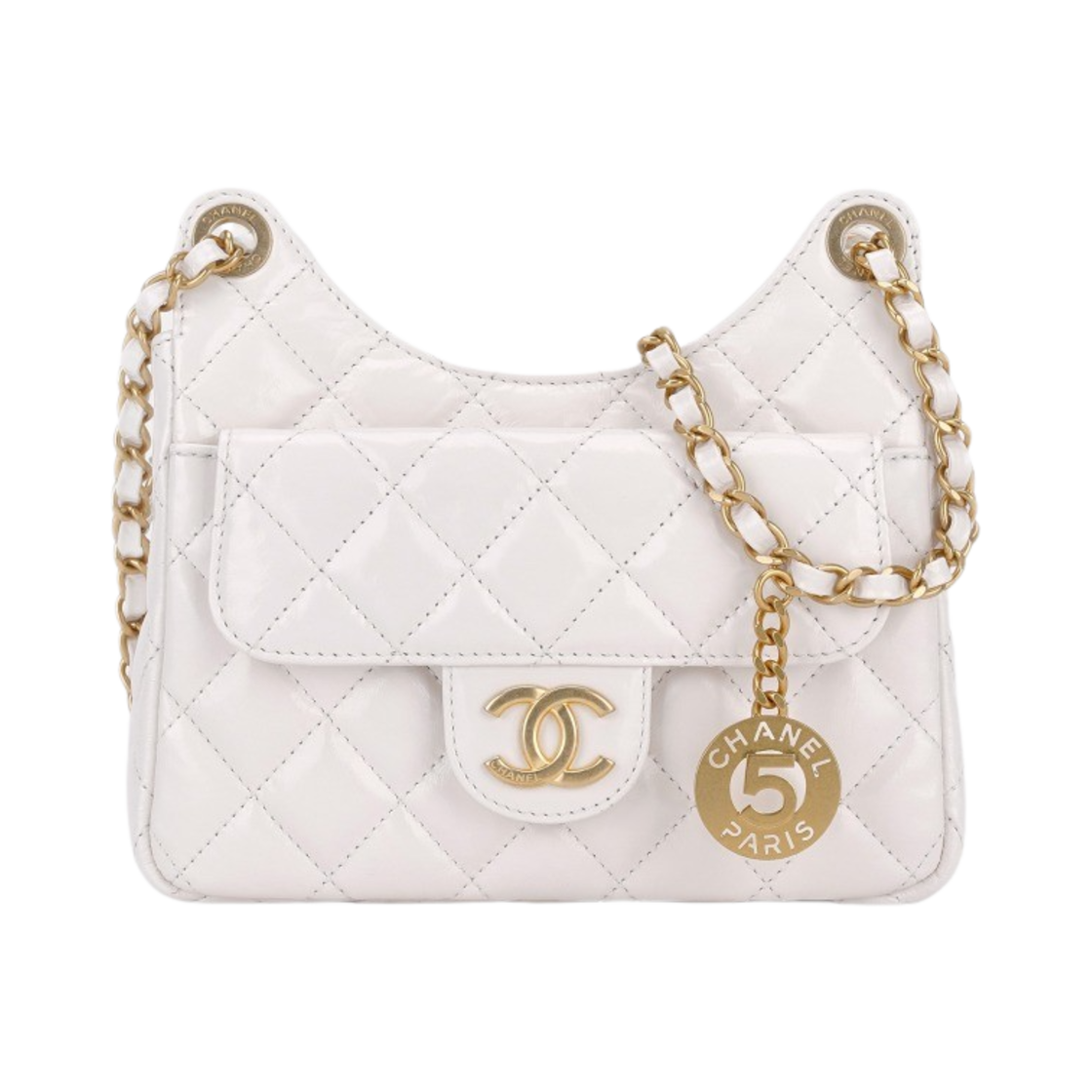 샤넬 스몰 호보백 샤이니 크럼플드 카프스킨 & 골드 메탈 화이트(Chanel Small Hobo Bag Shiny Crumpled Calfskin & Gold White) - 1