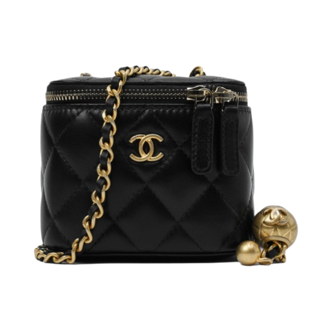 샤넬 스몰 체인 코스메틱 케이스 램스킨 & 골드 메탈 블랙