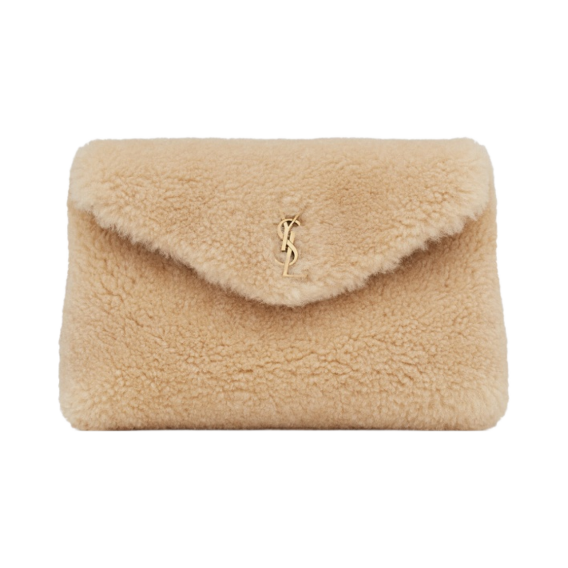 생로랑 셔링 퍼퍼 스몰 파우치 내츄럴 베이지 브릭(Saint Laurent Puffer Small Pouch in Shearling Natural Beige Brick) - 1