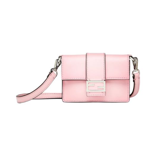 Fendi Micro Flat Baguette Leather Bag Pink