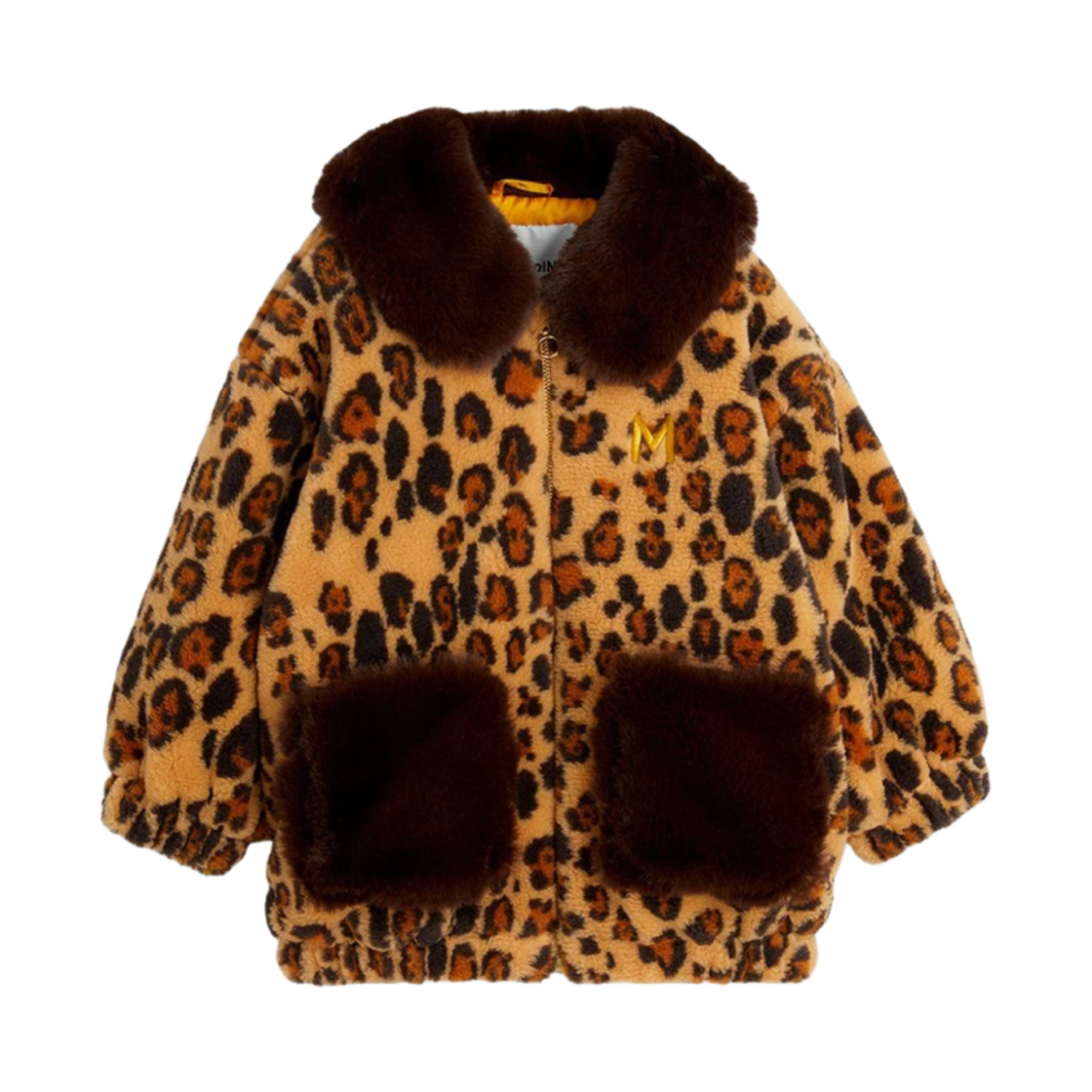 (키즈) 미니 로디니 레오파드 포우 퍼 자켓 베이지((Kids) Mini Rodini Leopard Faux Fur Jacket Beige)
