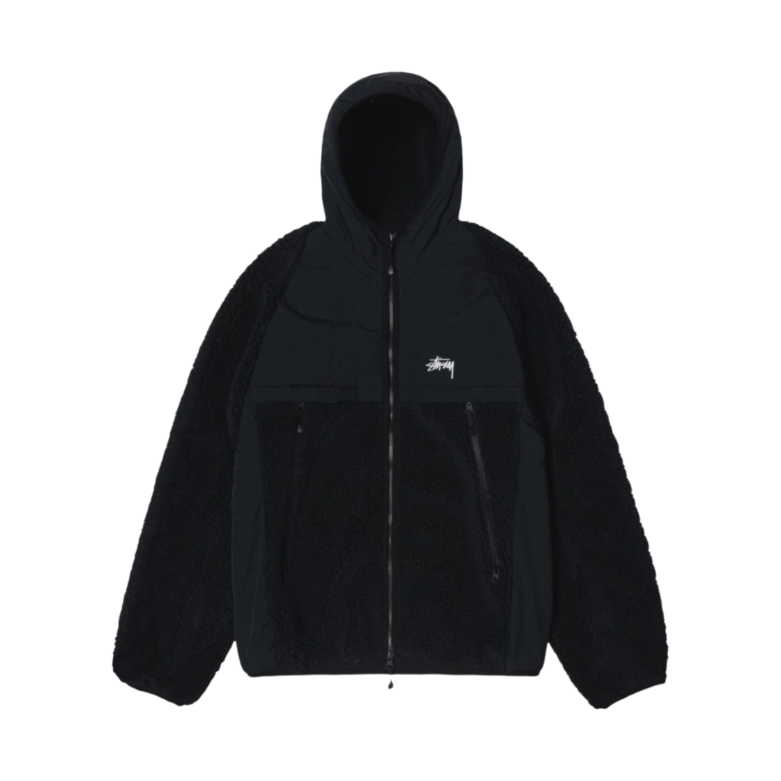 스투시 쉐르파 패널드 후드 자켓 블랙(Stussy Sherpa Paneled Hooded Jacket Black)