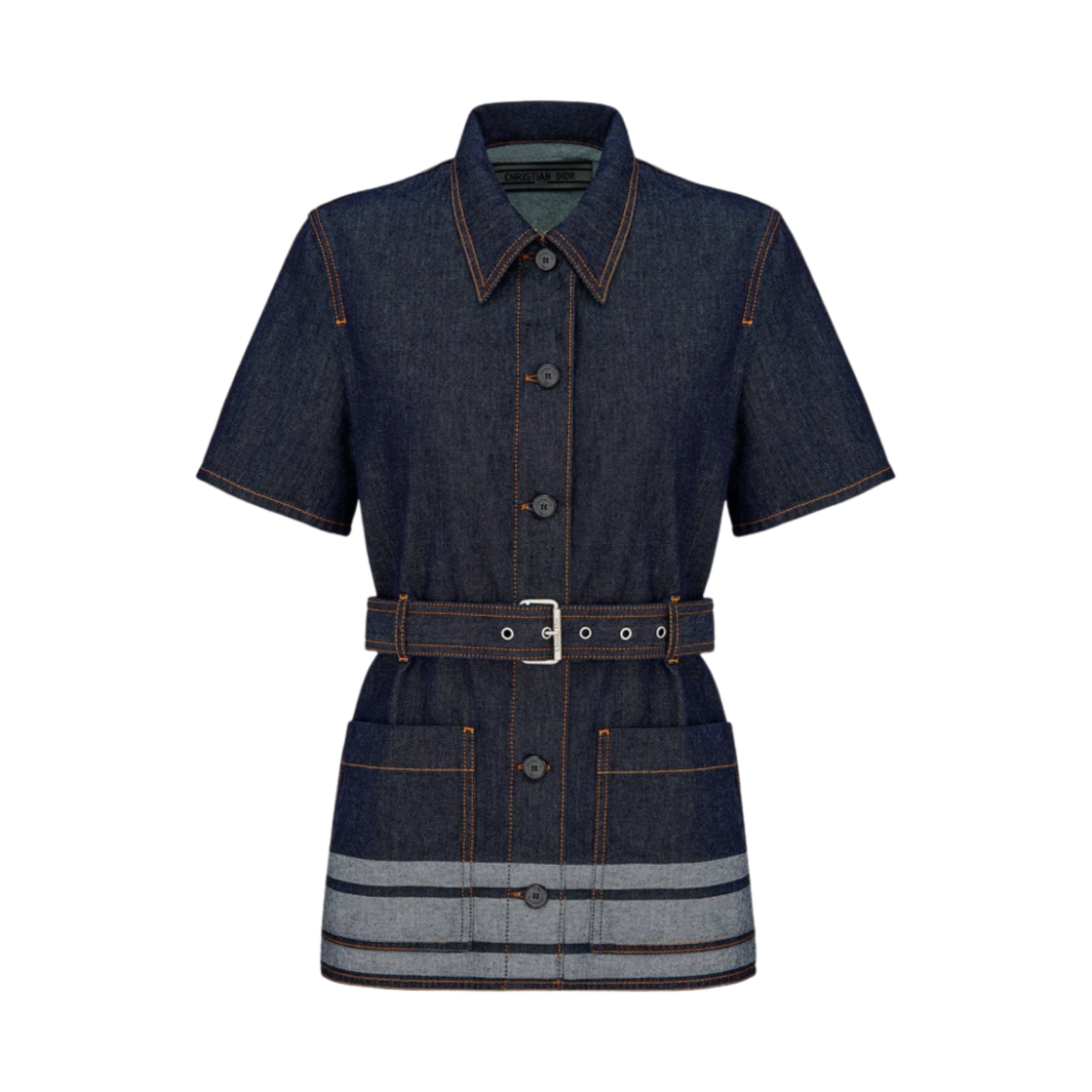(W) 디올 라이트웨이트 코튼 데님 쿠튀르 숏슬리브 벨트 자켓 딥 블루((W) Dior Lightweight Cotton Denim Couture Short Sleeved Belted Jacket Deep Blue) - 1