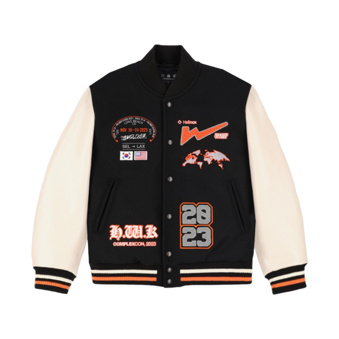 KSWJW-HEJK002 Helinox x Kasina x WJW Seoul To LA Varsity Jacket Black White