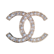 Chanel Brooch Bijou Metal Glass Pearls Strass & Gold Pearly White Crystal
