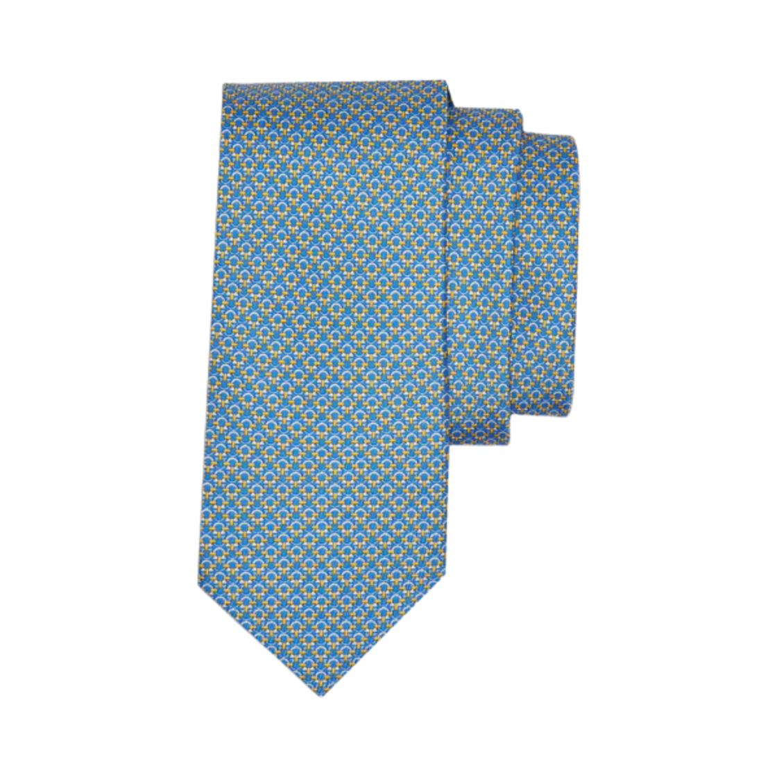 358771-722510 Ferragamo Gancini Print Silk Tie Royal Blue Yellow