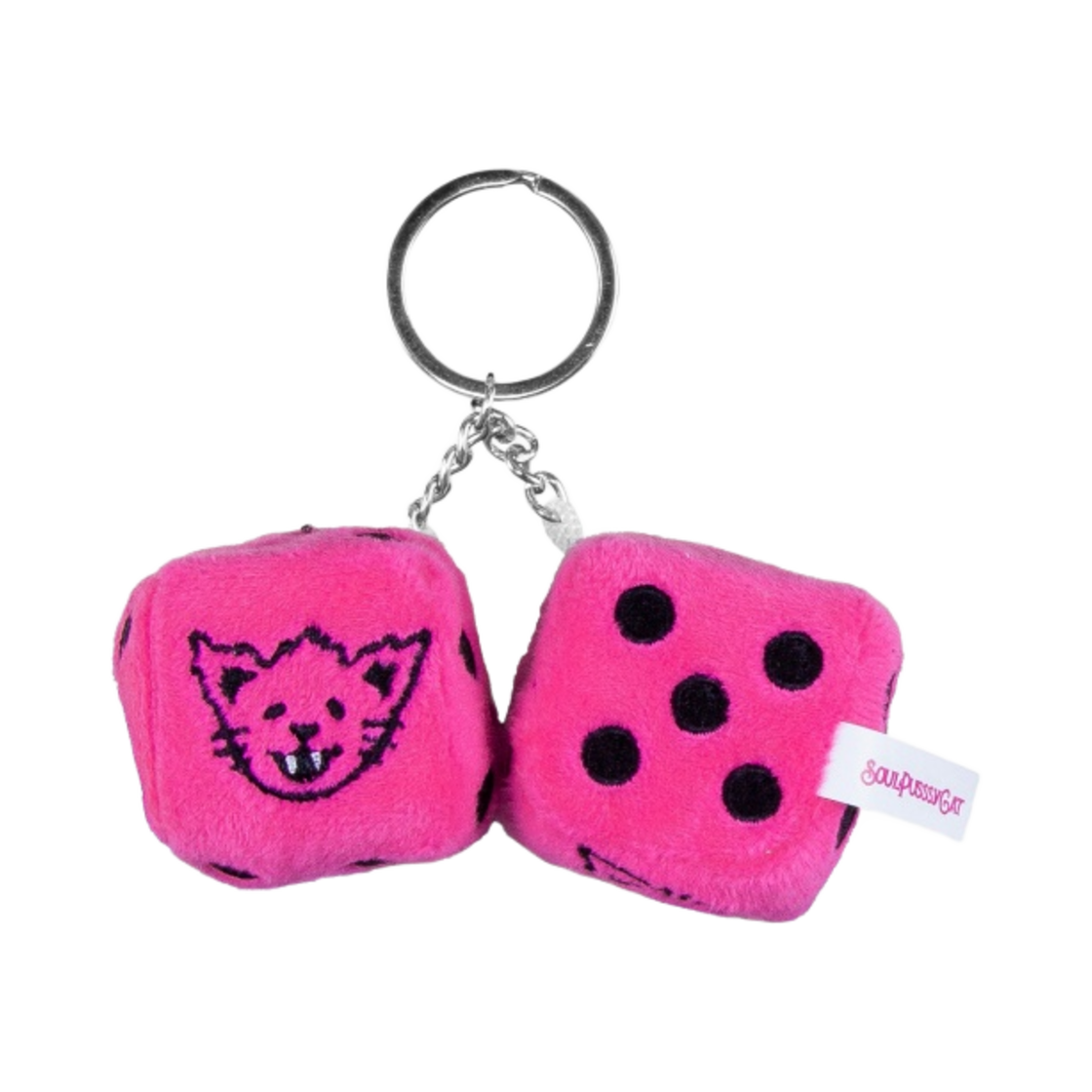 소울푸시캣 퍼지 캣 플러시 다이스 키체인 네온 핑크(Soulpussycat Fuzzzy Cat Plush Dice Keychain Neon Pink)