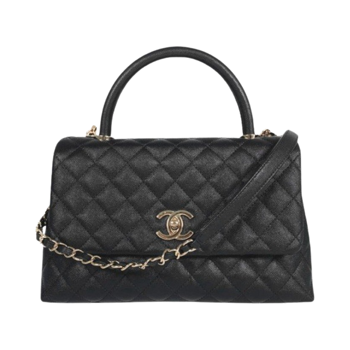 샤넬 핸들 장식의 미디움 플랩백 그레인드 카프스킨 & 골드 메탈 블랙(Chanel Medium Flap Bag with Top Handle Grained Calfskin & Gold Black) - 1