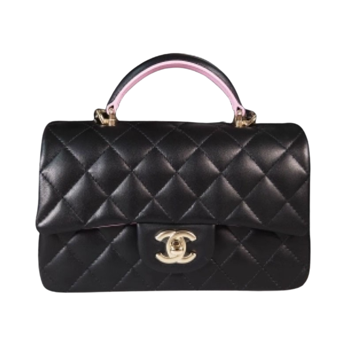 샤넬 핸들 장식의 미니 플랩백 램스킨 & 골드 메탈 블랙 라일락