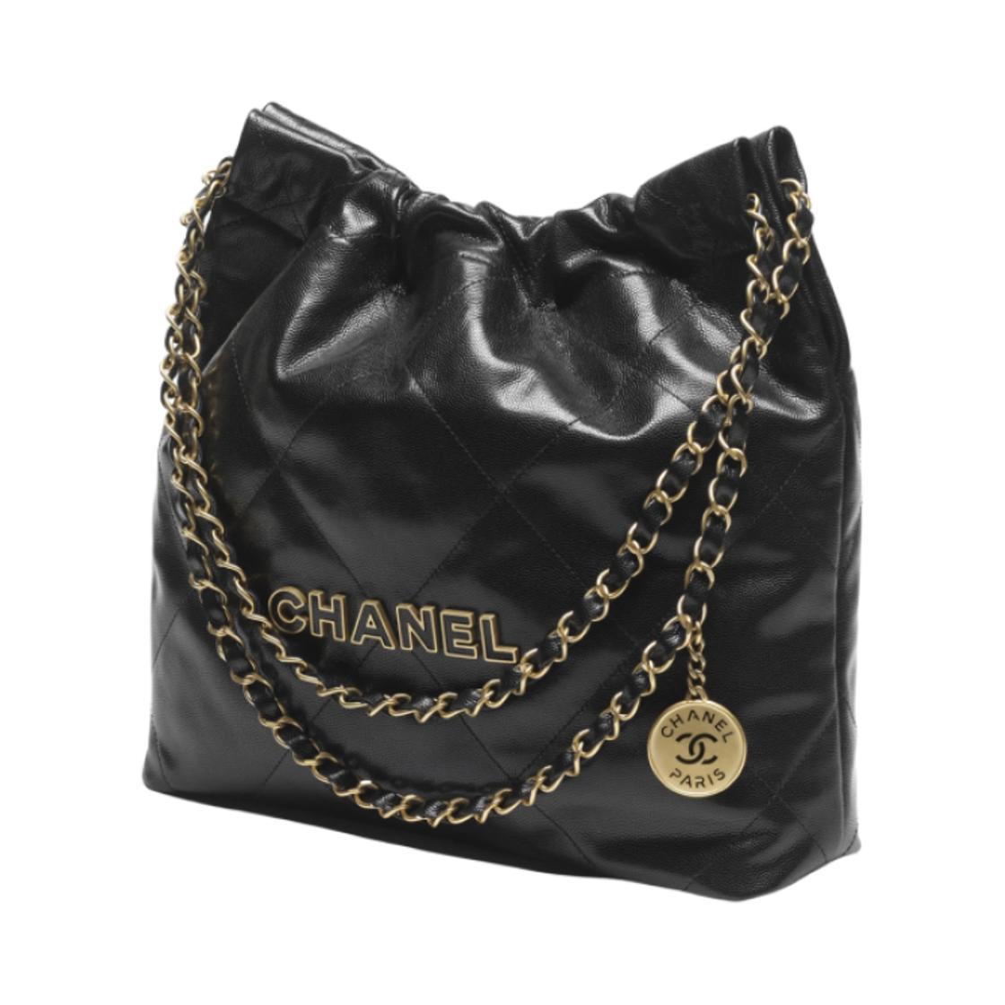 샤넬 22 스몰 핸드백 샤이니 그레인드 카프스킨 에나멜 & 골드 메탈 블랙(Chanel 22 Small Handbag Shiny Grained Calfskin Enamel & Gold Black) - 2