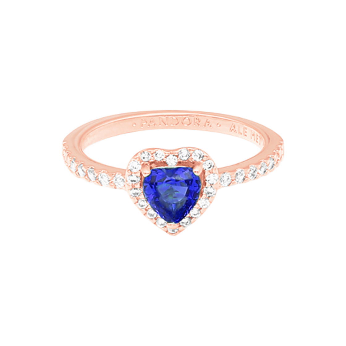 188421C01 (W) Pandora Sparkling Elevated Heart Ring Rose Gold Plated Blue