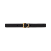 (W) Saint Laurent Cassandre Belt with Square Buckle in Grained Leather Black