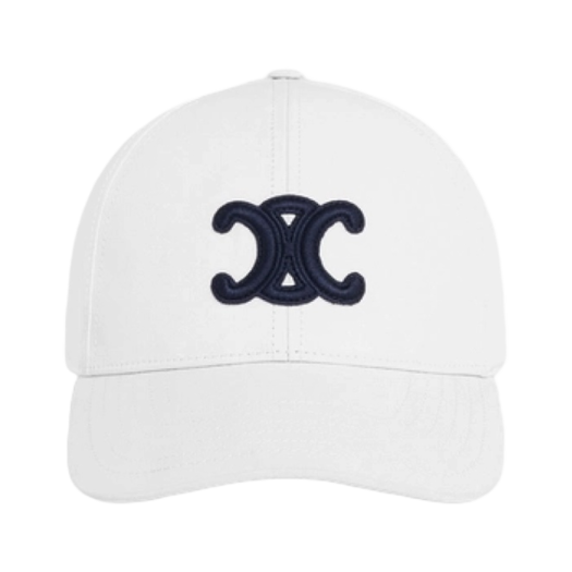 (W) Celine Triomphe Baseball Cap in Cotton White