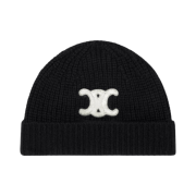 (W) Celine Triomphe Cloche Hat in Seamless Cashmere Black
