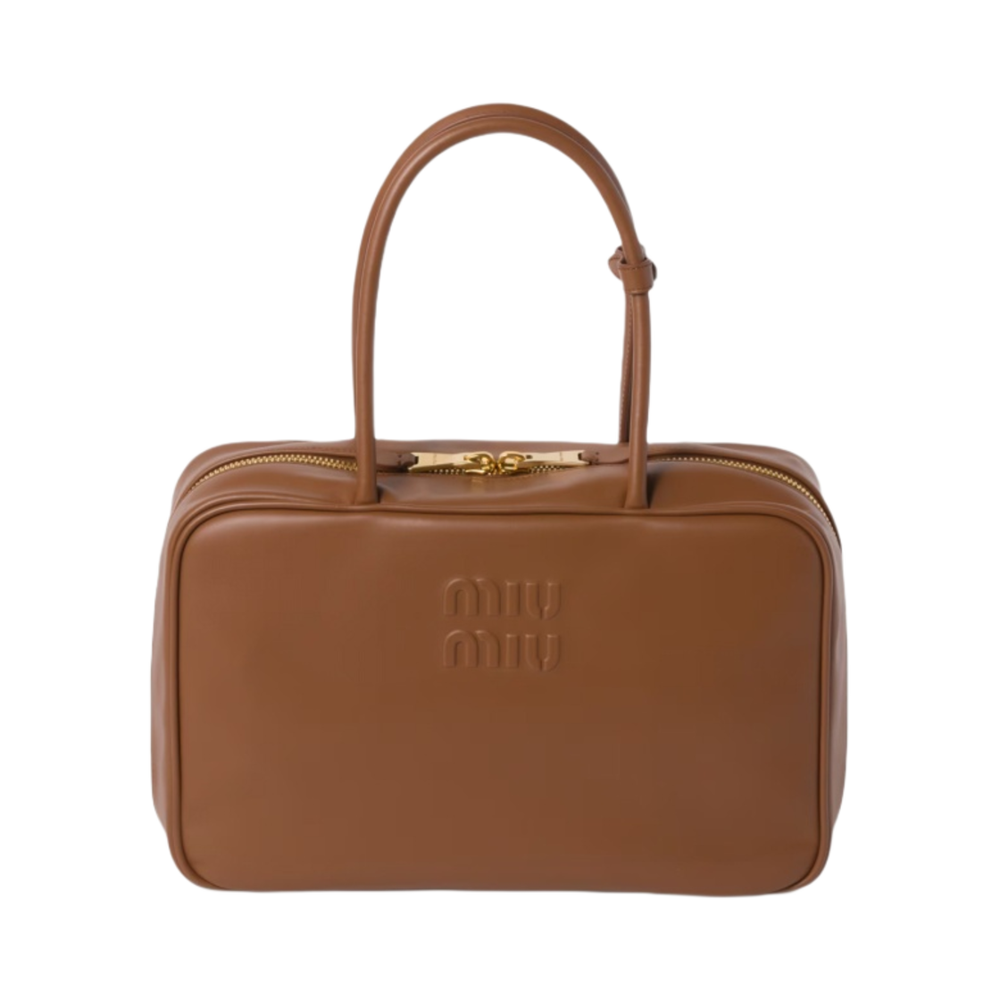 5BB117-2CRW-F0046 Miu Miu Leather Top Handle Bag Cognac