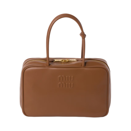 5BB117-2CRW-F0046 Miu Miu Leather Top Handle Bag Cognac