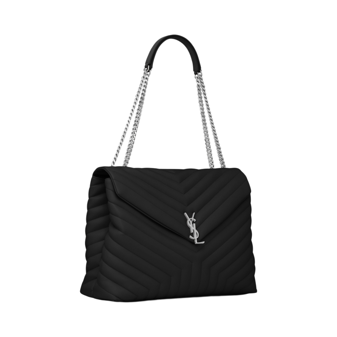 생로랑 마틀라세 Y 레더 실버 모노그램 루루 라지백 블랙(Saint Laurent Silver Monogram Loulou Large Bag in Matelasse Y Leather Black) - 2