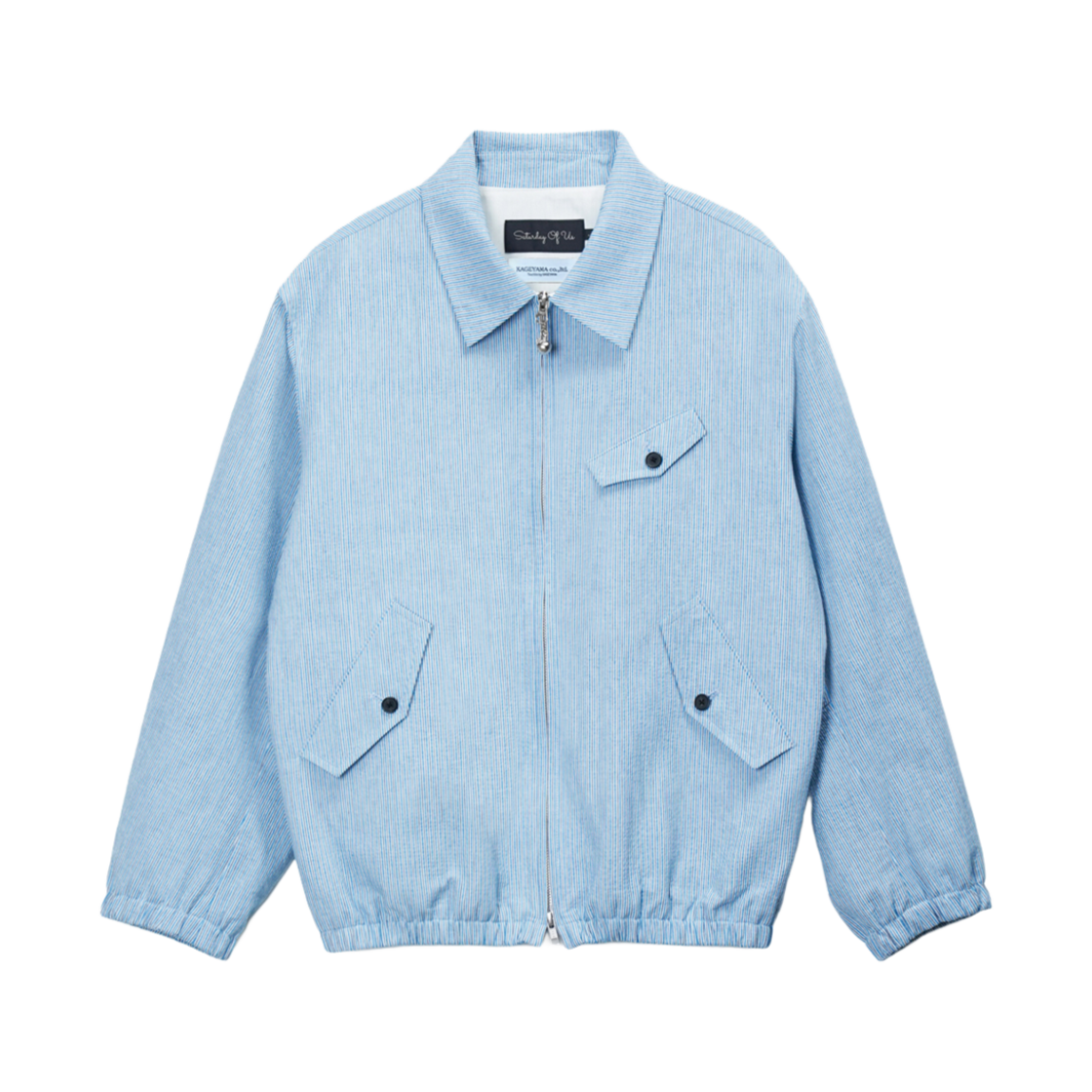 에스티유 스트라이프 밴딩 자켓 블루 + 애플 슬라이더