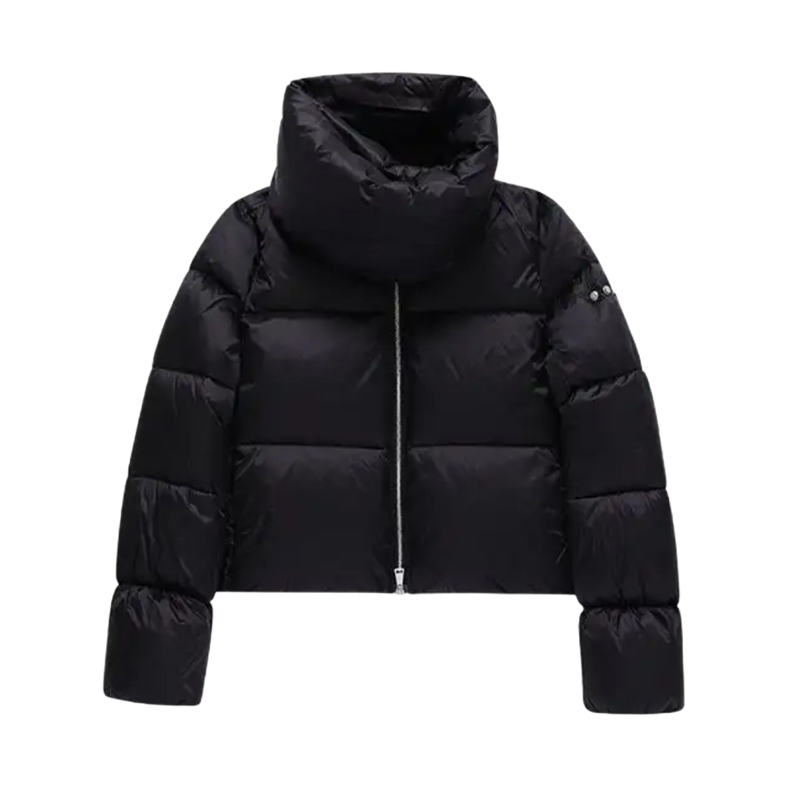 (W) 에드 디테처블 스카프 쇼트 다운 자켓 블랙((W) Add Short Down Jacket with Detachable Scarf Black)