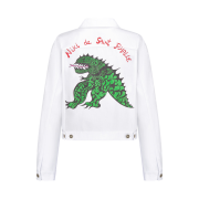 (W) Dior Jacket White Denim Multicolor Dragon Motif